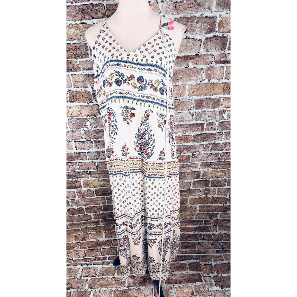 Old Navy Womens Boho Floral Medallion Maxi Dress White Blue Red Large V-Neck - Picture 9 of 16